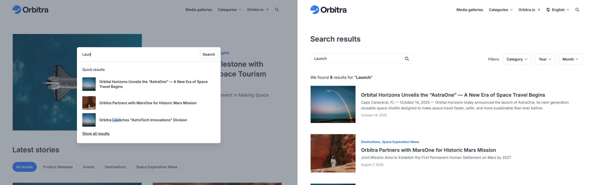New Prezly theme search