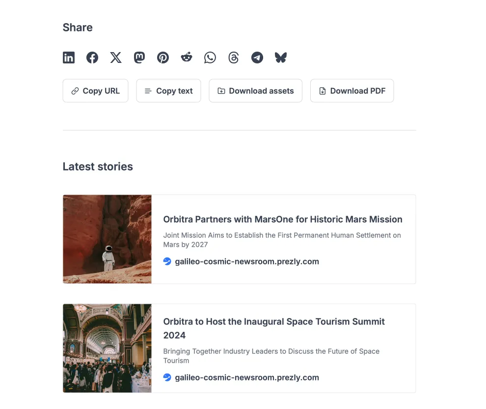 New Prezly theme share options