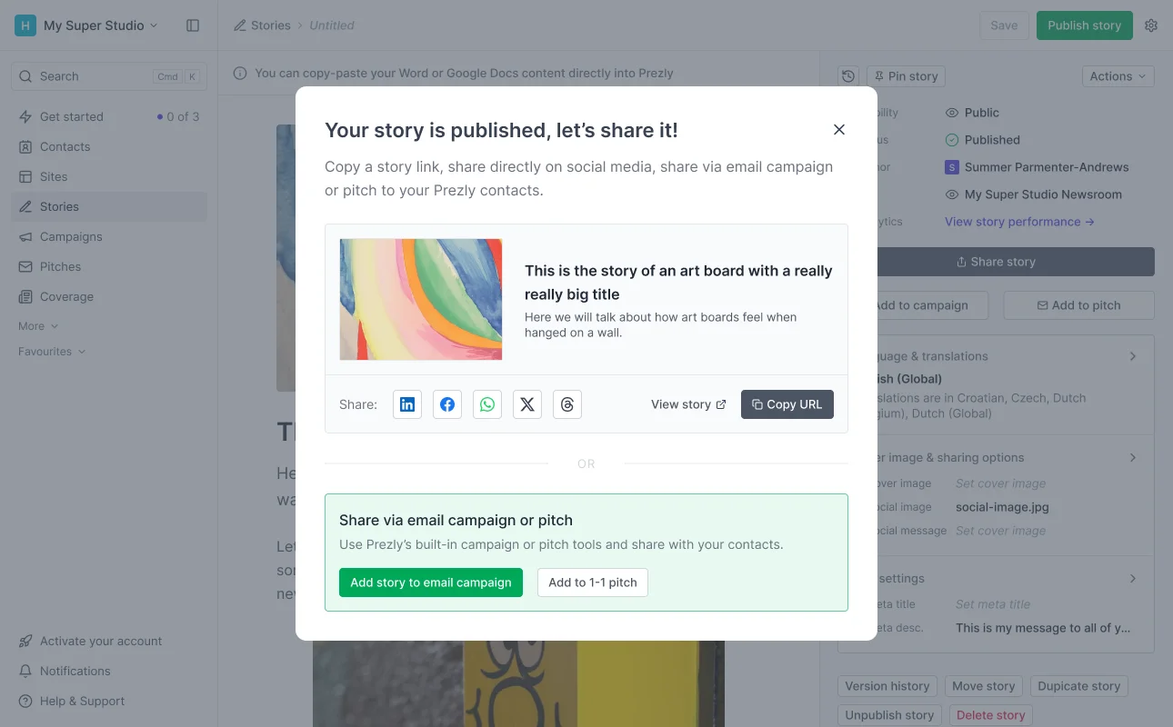New share modal
